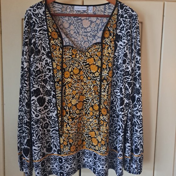 Susan Graver women's tie neck floral print long sleeve top Sz L - Picture 3 of 8